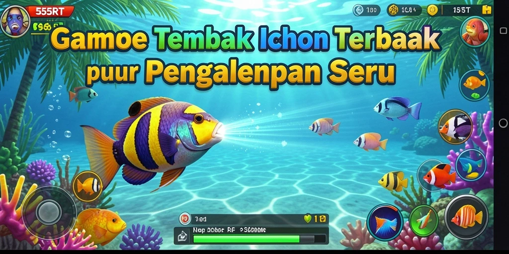 Tampilan gameplay seru di 55RT dengan grafis menawan dan aksi menangkap ikan.