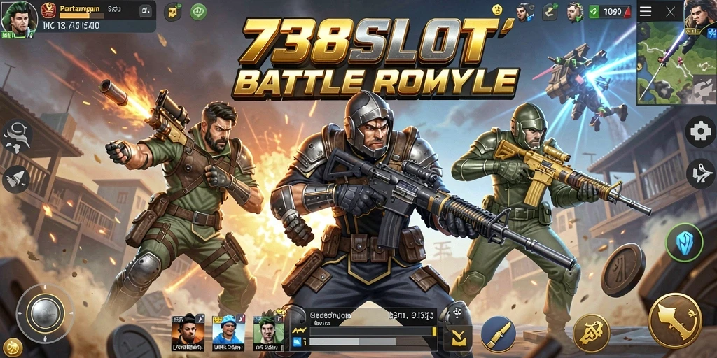 Gameplay seru <strong>738SLOT</strong> dalam arena Battle Royale.