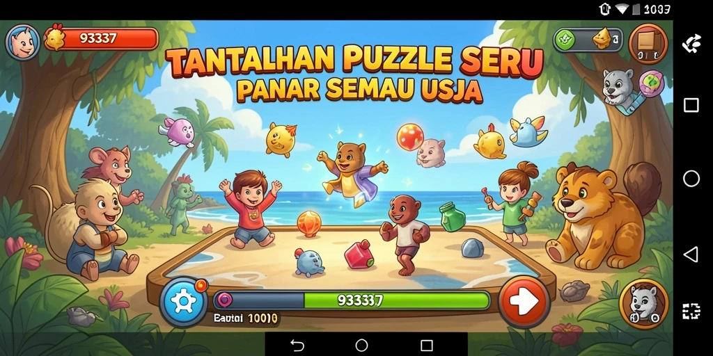 Screenshot menampilkan gameplay seru dari 93337 dengan berbagai teka-teki.