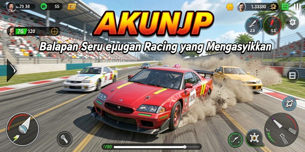 Tampilan gameplay AKUNJP yang menegangkan dan penuh aksi balapan.