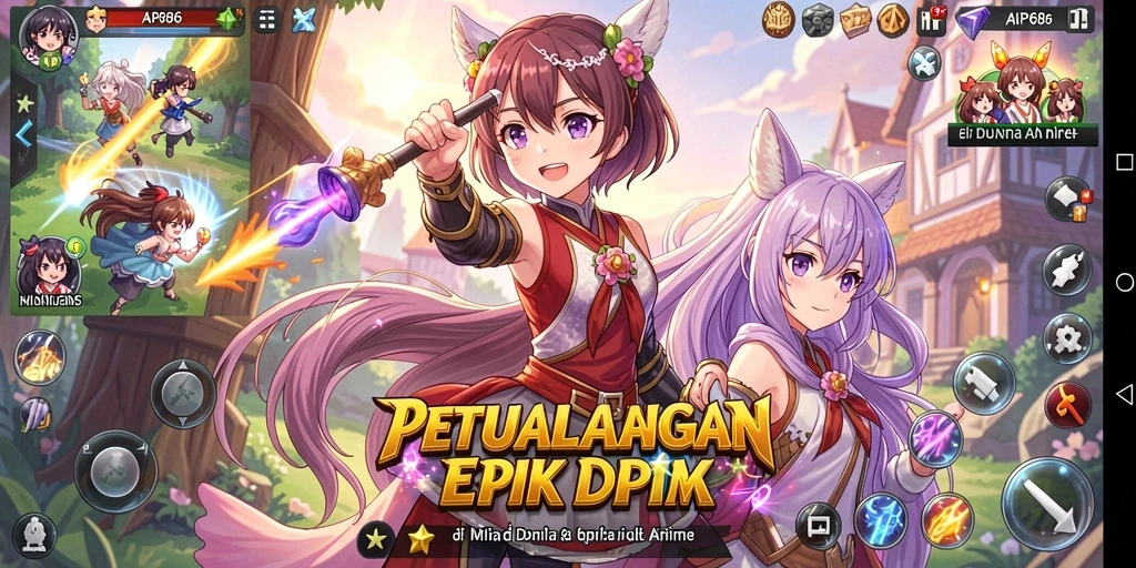 Tampilan gameplay menakjubkan dengan karakter Anime yang dinamis.