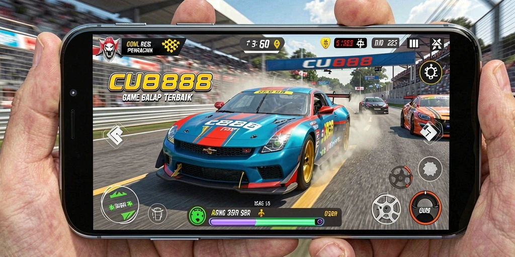 Tangkapan layar CU888 menampilkan aksi balapan yang seru dan mendebarkan.