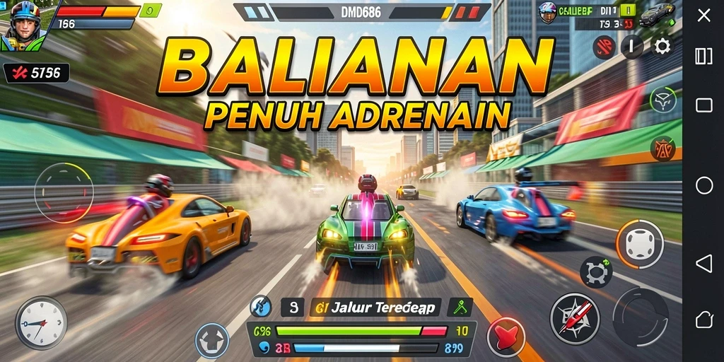 Gameplay menarik DMD686 dengan berbagai mobil balap.