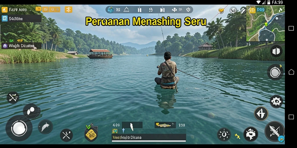Tampilan utama gameplay FA99 dengan aksi memancing yang mendebarkan.
