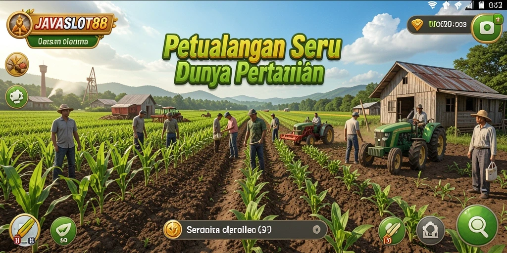 Screenshot gameplay JAVASLOT88 menampilkan petani yang sedang merawat ladang.