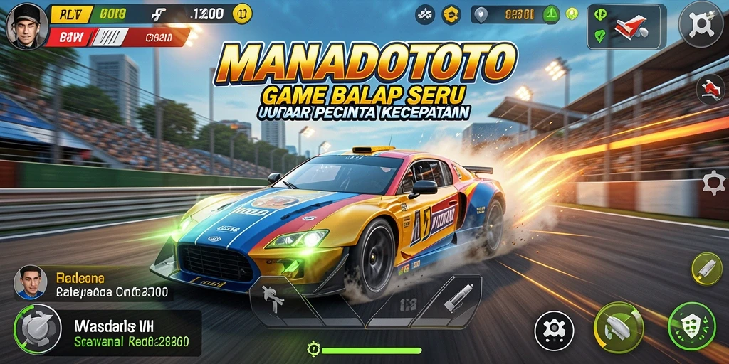 Tampilan gameplay seru dalam MANADOTOTO dengan berbagai mobil balap.