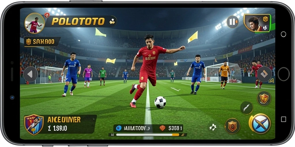 Tampilan gameplay menarik dari POLOTOTO dengan aksi sepak bola yang dinamis.