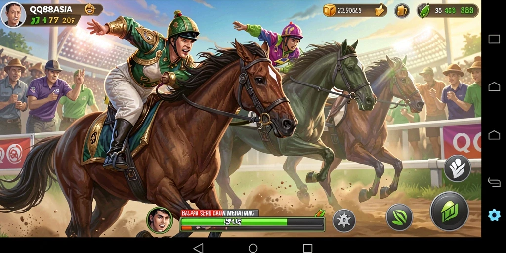 Screenshot gameplay <strong>QQ88ASIA</strong> yang menunjukkan aksi balapan seru dan mendebarkan.