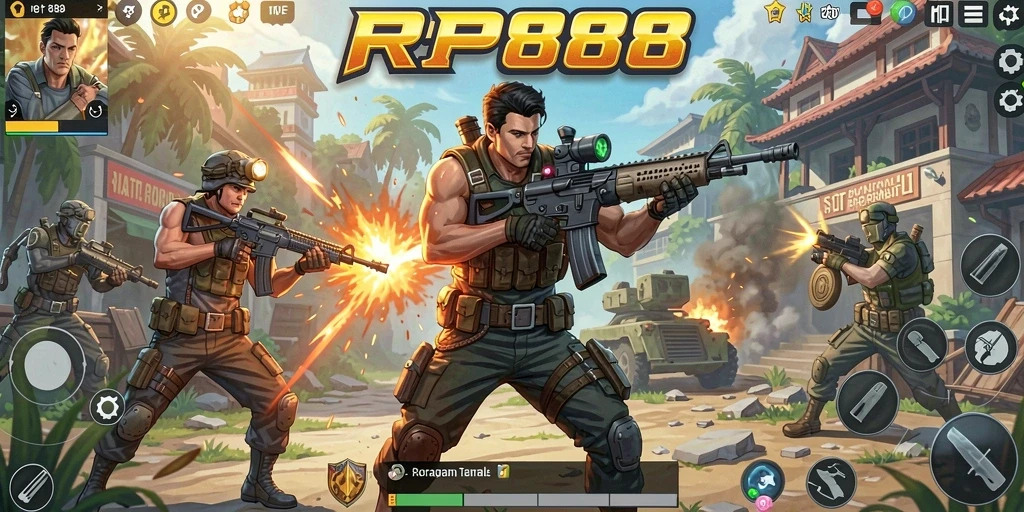 Screenshot utama RP888 menunjukkan aksi pertempuran yang mendebarkan.
