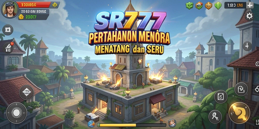 Tangkapan layar gameplay SR777 menunjukkan aksi pertahanan menara yang mendebarkan.